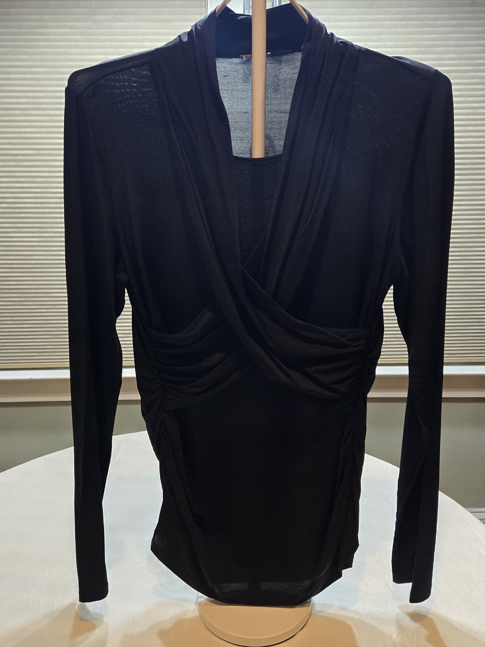 Elie Tahari Black Draped Crossover Long-Sleeve Jersey Top Size Large NWT